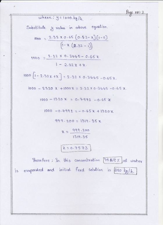 Sabstibute valua in above equation 1000 ~.2.32. xo.65 (0.53-x)C1-0) 2.32 x 0,3445-0.66 χ 1000 - 1000 | 1-2.32 χ+χ | 2.32 x о、