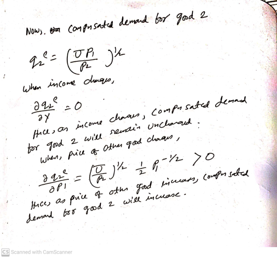 When income changes, Hice, as income changes, compusated demad When, price of other good chagus ! Now). On compusated demand