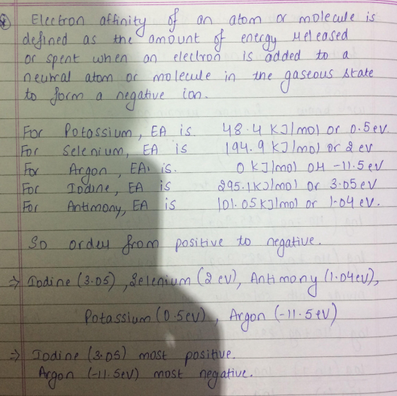 when 00 odded to a to a neaatve ioo or Selenium, EA IS 3.D6 m ( ev), Anh mony (04ru), Argon (-11.5 U P Ac