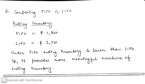 6 Companing FIFO & LIFO Ending Inventory FIFO $ 1,860 LIFO Under $ 2,210 FIFO ending inuentory s lower than LIFO. So, it poce