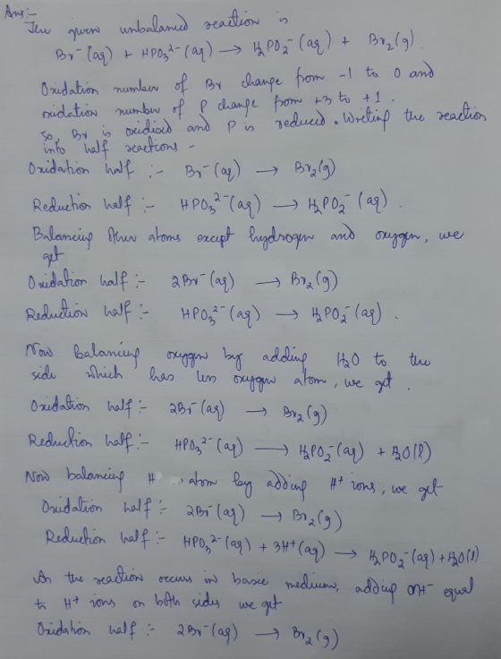 Ans Juw Twen unbalamdreaion (a) HPO,(a) 2- BICay 0ridation mumlen of hanpe om to 0 and nudatuon numbw P dhanpe pom t to t1 .