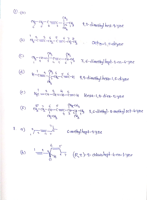 0.(a) chyty-C=C-&2 Ch 6 2,2-dimethyl hex-s-yne 5 4 3 (b) -EC -cecrisette ... Octa-2,5-diyne c% CH- CH=c-c=c-C 2 3 4 5 6 n 3,