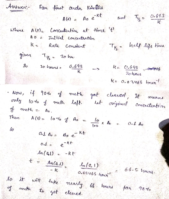 K. Answer for first ander Kinetics Alt) = Ao ekt and Ti= 0.693 where Alt)= Concentration at time t o 40. Initial concentratio