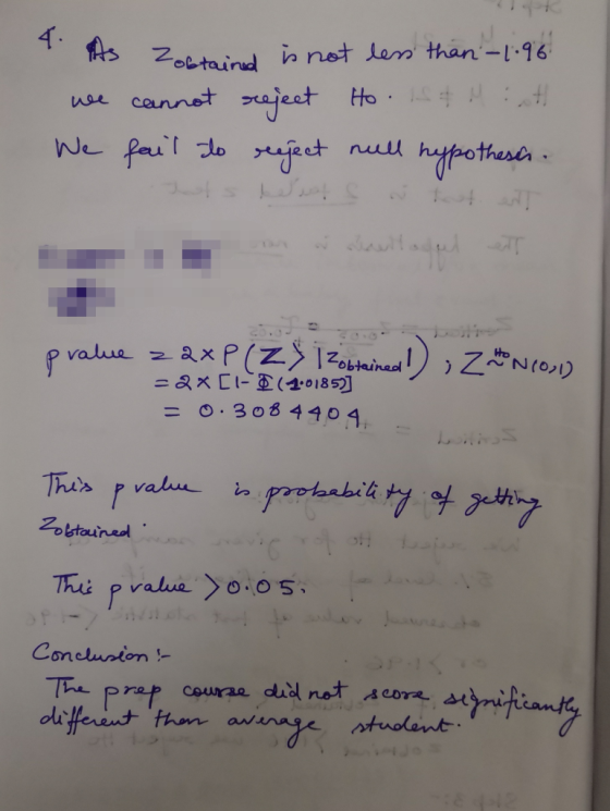 4. As Zobtaind is not less than -1.96 we cannot reject Ho. S & M H We fail to reject null hypotheses. ats treats utt. est pva