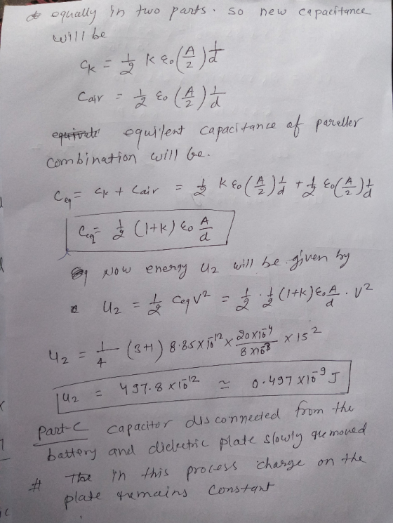 pally two parts so capacitence new will be 2. Cair apriv gulent capacltane f perellr Combination will Ge Cle t Cair 1 A d wil