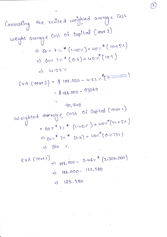 Carcorating the revised weighted average cost weight average Cosi of capital [year 1} · => 604 7%* (-402.) + 40.* (10451.) .-