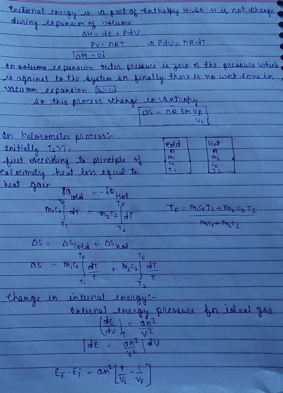 Eneternal energy is is part of enthalpy H. so is not change during expansion of volume AH- det pdv PV=NRT Pdv=hRdT AH = 0 In
