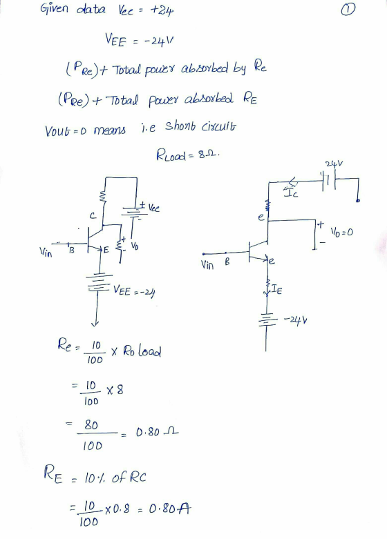 Given data Vee - +24 VEE -2417 (Pre)+ Total power absorbed by Re (Pre) + Total power absorbed RE Voutro means j.e Shono circu