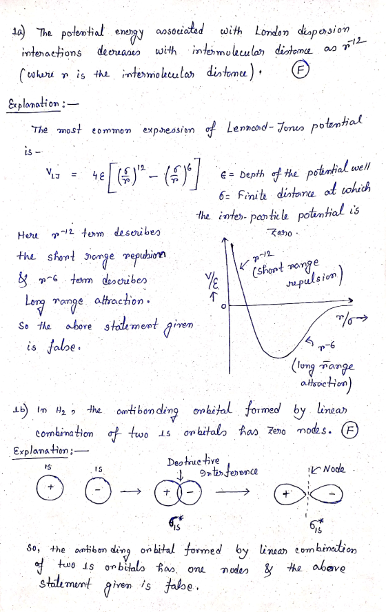 10) The potential energy associated with London dispersion interactions decreases with intermolecular distance as (where n is