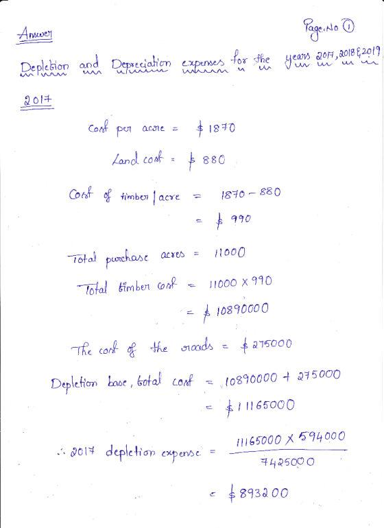 Answer Page: No 0 year 207, 2018 2019 un un u m DA pletion and Depreciation uwi Wu pegaron expenses 70% the w 2017 coof per a