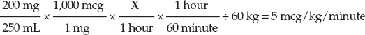 200 mg 1,000 mcgX 1 hour 60 kg 5 mcg/kg/minute 250 mL 1mg1 hour 60 minute