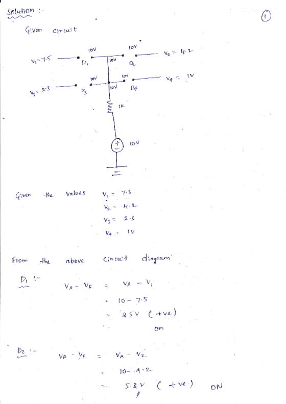 Solution :- Given circuit TION D4 Y = 2-3 SK ito Given the values w = 7.5 VI- 2 3 From the above circuit diagram VA - VE VA -