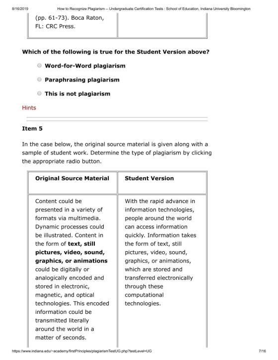 8/16/2019 How to Recognize Plagiarism -- Undergraduate Certification Tests: School of Education, Indiana University Bloomingt