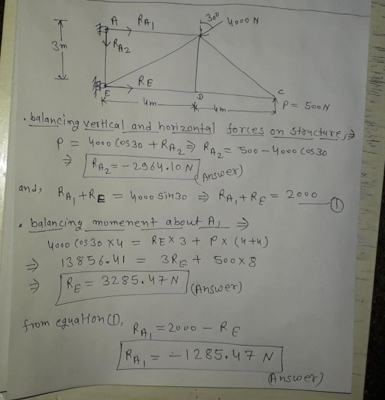 300 2. , balancing vertical and horizontal forces on Stact re Answer balancing momenent about Al RE 32g Ansuoer rom eguaHonD