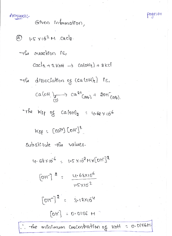 Answen Pageo1 Grven intomation, y62 MCacl . Cac2 Kot CaloH2) akel e disociafon of (ca(oHh fs Ca CoH Ca Caa Caa,) The Ksp ofCa