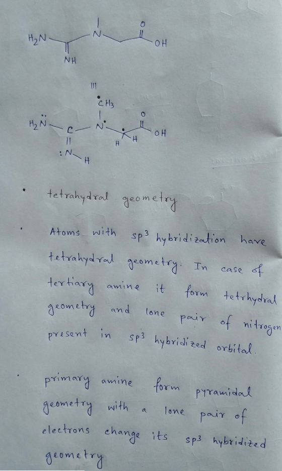 HN OH NH CH₃ H₂N КОН tetrahydral geometry Atoms with sp3 hybridization have tetrahydral geometry. In case of tertiary amine i