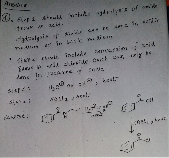 Ansdes , step 1 should include hydrolyais of amide group to acid drolyais of amide can be done in acidic Medium oY in basic m
