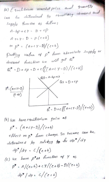 b) Equilibrium market price auel ใน Lan will get& As D+p Aacy-D e +b) (b) we have equilibium Drice aJ e +b