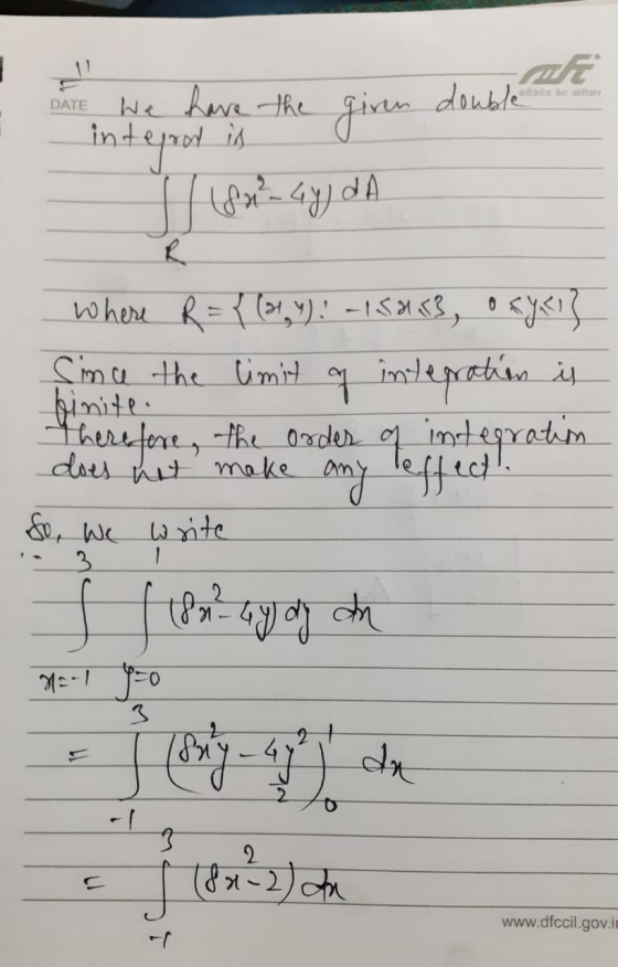 DATE We have the interrod is giren double double at integror is I (82²-4 da R where R = {(1,Y): -15013, oxykl} Since the limi