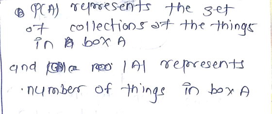 PCAS represents the set of collections of the things in a box A I and the roo l al represents I number of things in box A