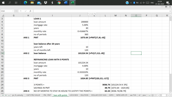 03:54 C w ? ENG 66 01-08-2020 34 Х 014 X fx G H Formula Bar к — L M N о Р . Q R 3 4 5 6 LOAN 1 loan amount mortgage rate year