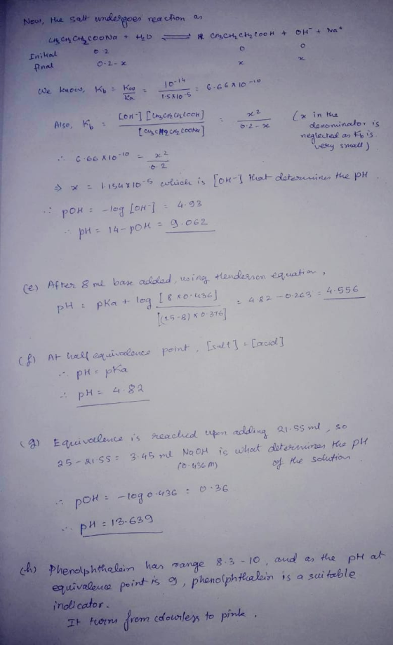 Now, the salt undergoes reaction as # On, CH, COOK + OH + Na CM CHCOONa+ +6 Initial final 0-2- We know, Kb = - 6.662 10-10 -