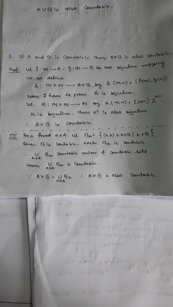 - AUB is also countable. B is also contable. 3. If A and B is contou thin AX B is also con Proof w. f: INA I: INB be two biju