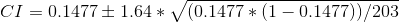 C1-0.1477 ± 1.64 * V/(0.1477 * (1-0.1477)/203