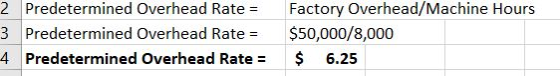 2 Predetermined Overhead Rate = 3 Predetermined Overhead Rate = 4 Predetermined Overhead Rate = Factory Overhead/Machine Hour