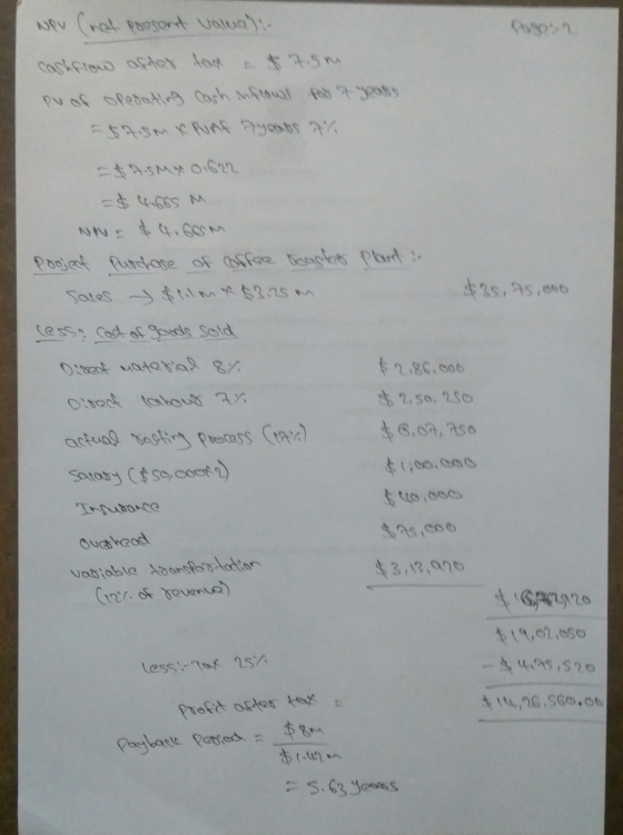 Cashflow after tax & $7.5m pu of opedating cash inflows for a ypass =$7.5m x Punf you ar -$AS MX 0.622 = $4.665 M NIUE $4.600