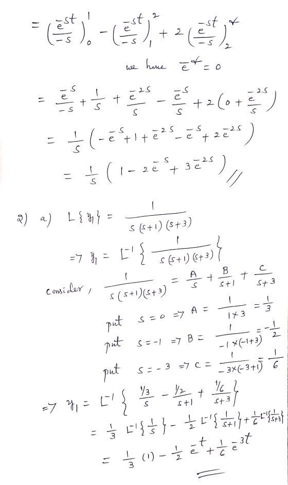 ) CENTRO CENTRO we have et=0 s tem +2(075) =(7 t/t725_272225) = $(1-zë +372), rol - e tae 2 ( 3 - 2 e + a) a) L{ Yyy = S (5+1