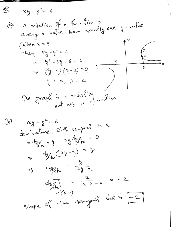 las one yo value. my-y2= 6 A relation of a function is every value, have exactly When ka then sy-y²= 6 y2-59+6=0 (-3)(y-2) =