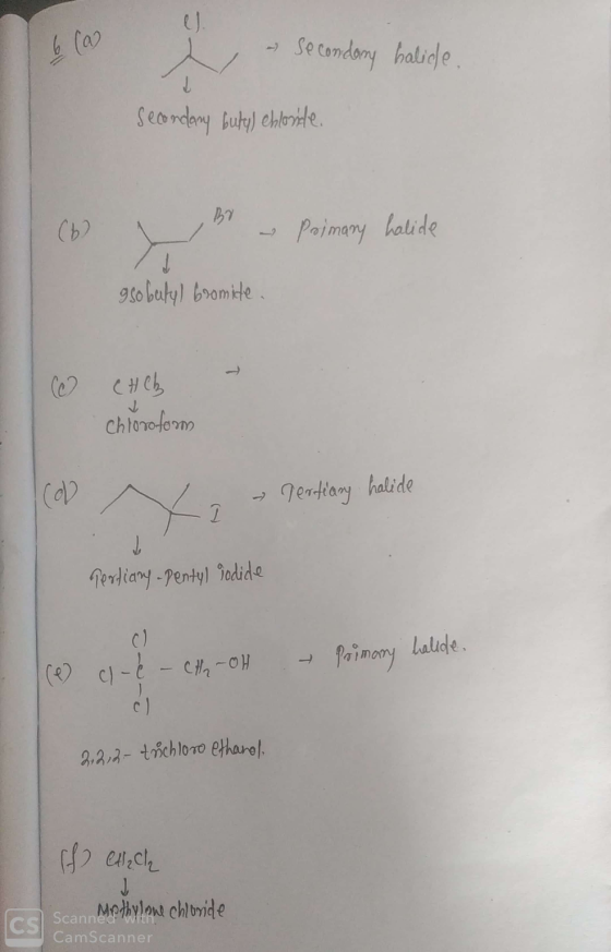 6 (a - Secondary balicle. Secondary butyl chloride. (6) L B - Pojmany halide 9 sobutyl bromide. CHCb Chloroform . Tertiary ha