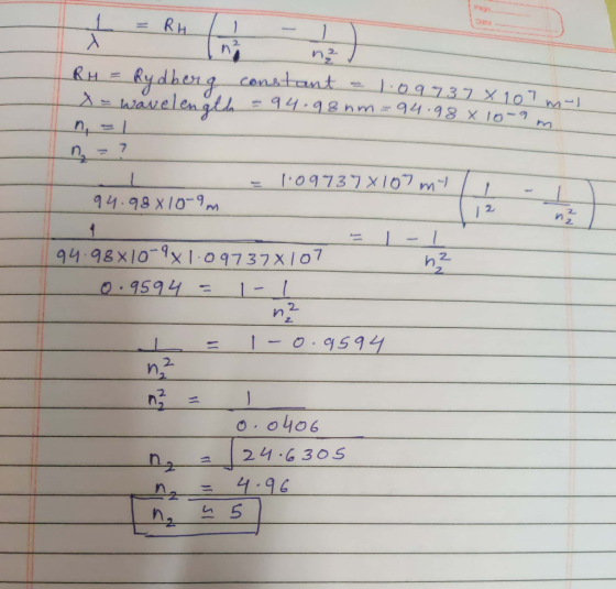Page Date RH 1 n Rydheng constant wavelenglla RH Lo9737 X 107 94.98 X10 - 94.98nm -9 m 2-7 P09737X107 m 94.98x10-9M 2 94.98X1