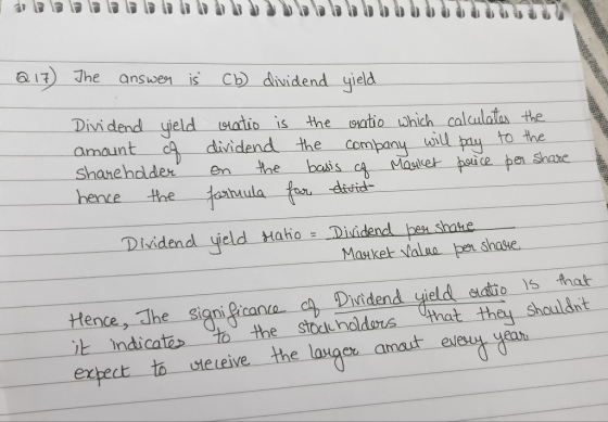 a11) The ansn is Cb diidend yield 1s dividend the company will pay to the amount hence the tarM ul a foon dirt- Dividend yiel