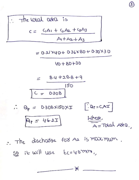 the total area is C- CAI+ A2+GA3 AtA2+ A3 -0.21740+036X80+ 0.30X30 40 + 80+30 8.4 +28.8 +9 1 150 C 0308 i. Qp = 0.308X150XI [