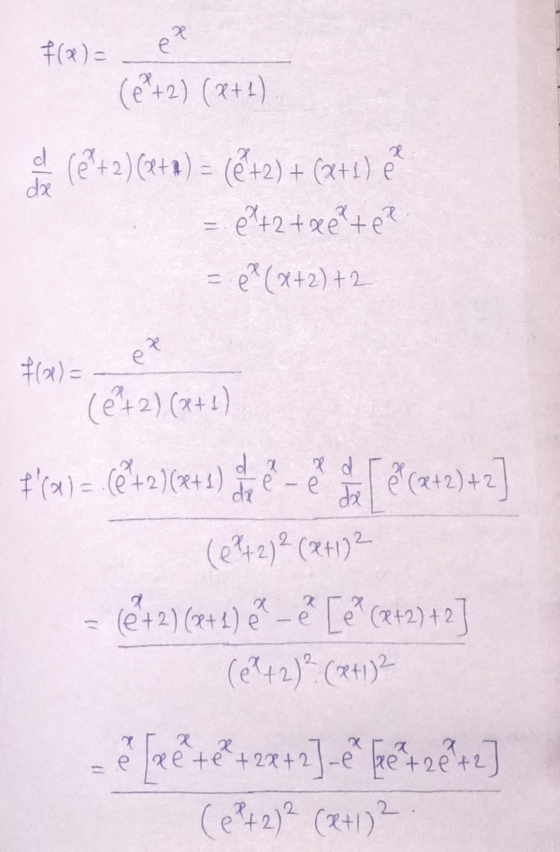 f(2)= e? (6+2) (P+) ď (@+2)(2+2) = (@+2) + (x++) - ePt2 tree tee = (x+2)+2 f(x)= HA +2) (* a (ett) #(x) = (8+2)/(5) ? es gu
