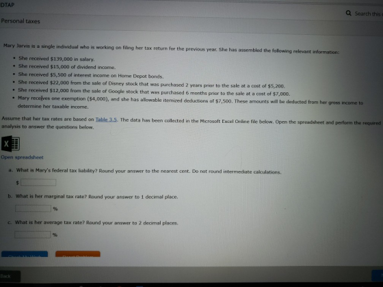 OTAP a Search this Personal taxes Mary Jarvis is a single individual who is working on filing her tax return for the previous