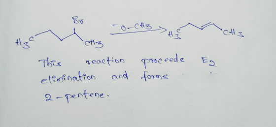 Bo H3 v H3 CHE CH3 on CHE MI or CH3 etty This reaction proceede elimination and forme 2-pentene. Eg