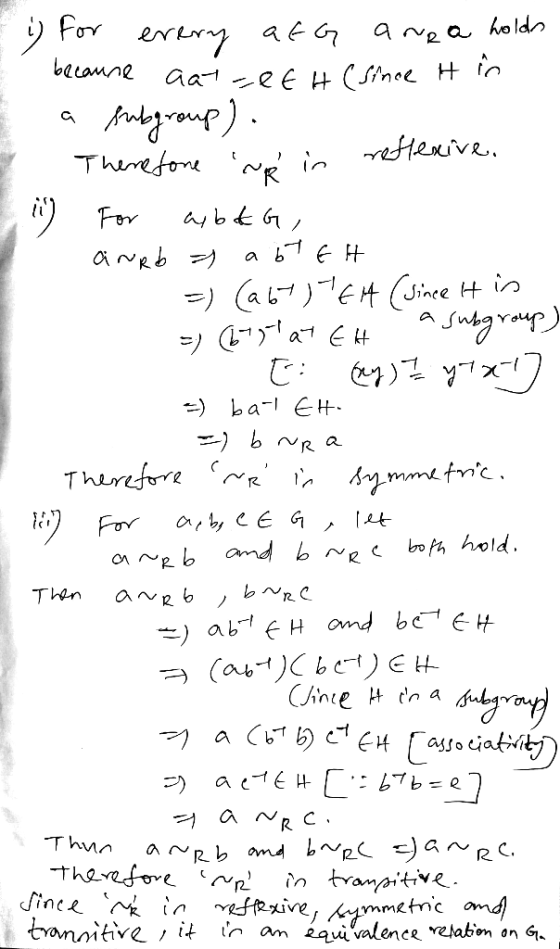 is for every ata anga holds I becaune aat-eth (since it in E a subgroup) . a Therefore we in reflexive. . For a b&G, anab =)
