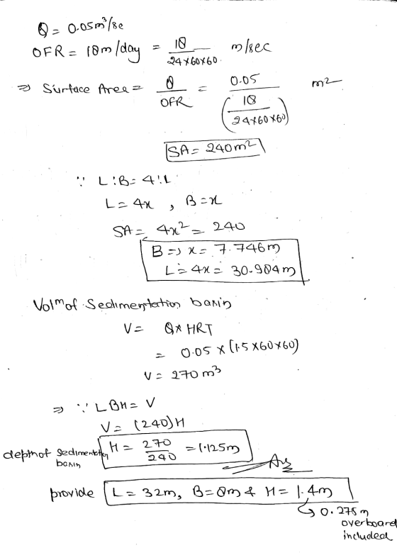 Q = 0.05m/de OFR = 10m /day = 18 – misec m2 ...» Surface Area 0.05 OFR 10 24+60X60) ISA=240m2 LiB-4!1. - L=40 , Bar .. SA =