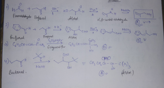 Dhuron no yeu that Haßlly H Formaldehyde Bofanal OH Aldol difensat aldehyde Avt H OH Hot CHO Naphy -CHO -oh OH Aldol furfura
