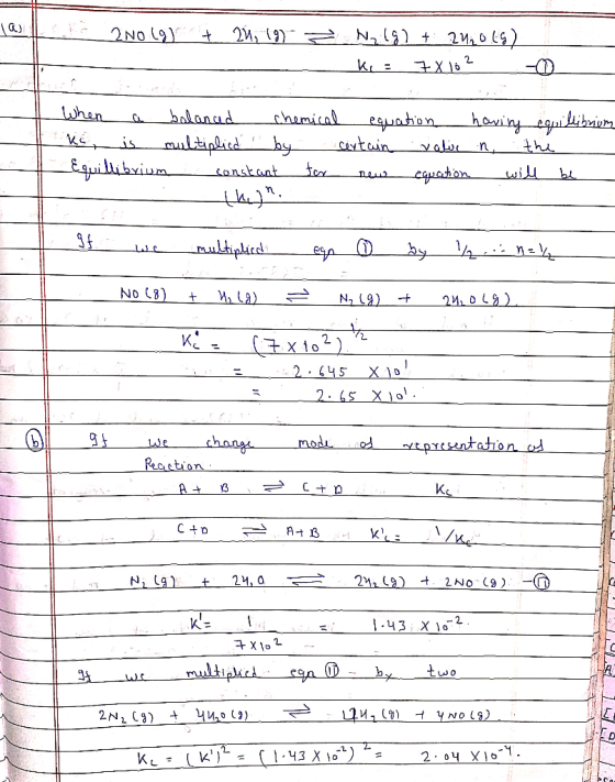 2NO(g) + 21, (g) Nr. (g) + 22069) When a balanced chemical equation having equilibrium ke is multiplied by certain value in t