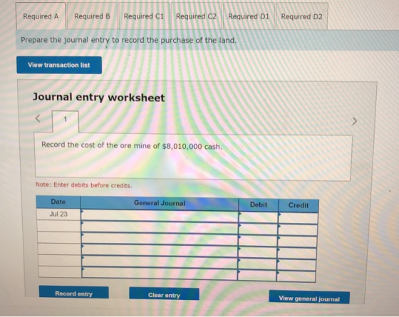 Required A Required B Required C1 Required C2 Required D1 Required D2 Prepare the journal entry to record the purchase of Vie
