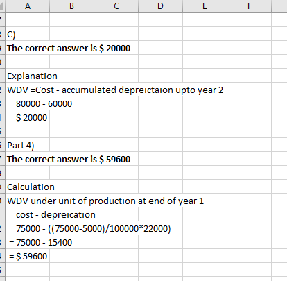 A B C D E C) The correct answer is $ 20000 Explanation WDV =Cost - accumulated depreictaion upto year 2 = 80000 - 60000 = = $