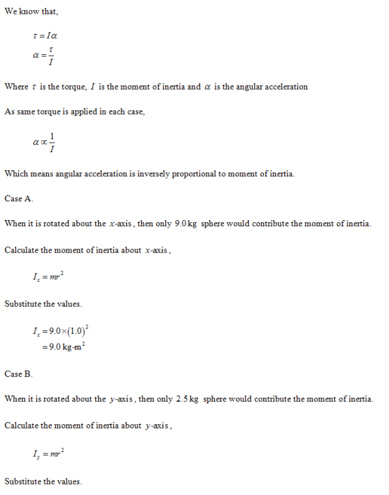 We know that where τ is the torque. I is the moment of inertia and α is the angular acceleration As same torque is applied in