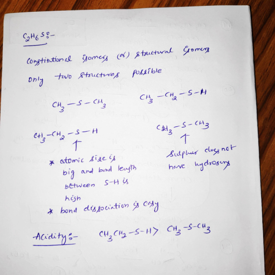 Cat6 so- constitutional Esomers (ar) Structural Gomers only two structures possible CH₂ - S-CHA CHA CHA -5-14 CH-CH₂ -S-H Cut