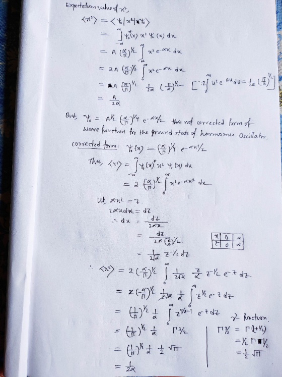 Expectation value of x2, <?) = <Yolx/nto) = 1 + x? Yo (n) dx = A ( 3 x eo de = 2A (a ex da = anaye ta (9% [3f ureau dua ta (a