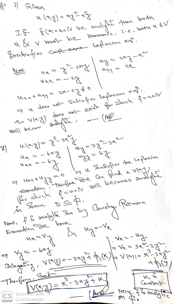 it il Given analyhe then both u (ny)= ngx If f(&l=utir be u&.v must be Batisfies u Harmonic.ire, both u av enna Laplacian equ