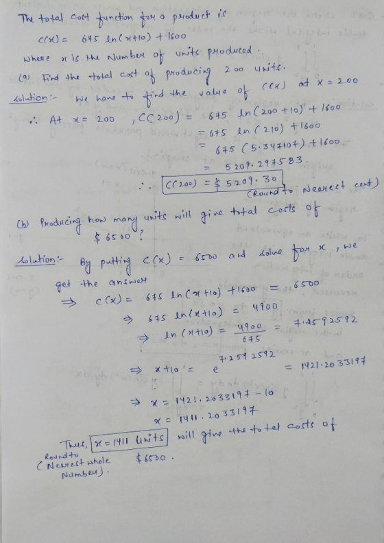 The total cost function for a product is not at a croll = 675 en Cutlo) + 1600 where an is the Number of units produced : (a)